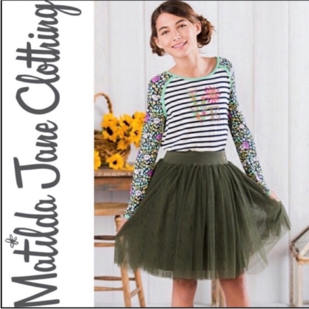 Matilda Jane Olive Treehouse Layered Tulle Skirt Girls Olive Green 10